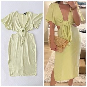 NWOT Lulus Summer Journey Light Green Tie-Front Cutout Midi Dress Large